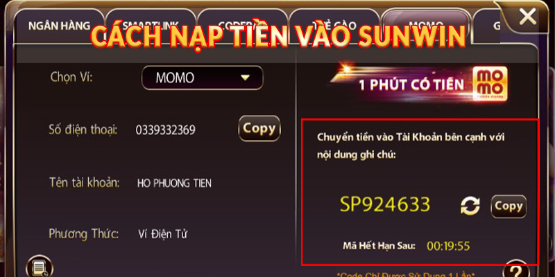 Cách nạp tiền vào Sunwin Qua Code Pay