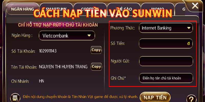 Cách nạp tiền vào Sunwin